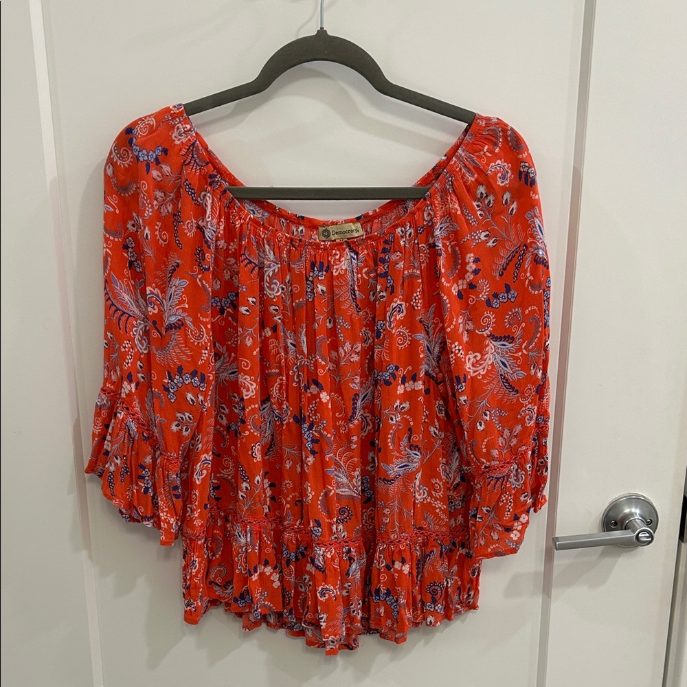 Democracy Red Floral Blouse